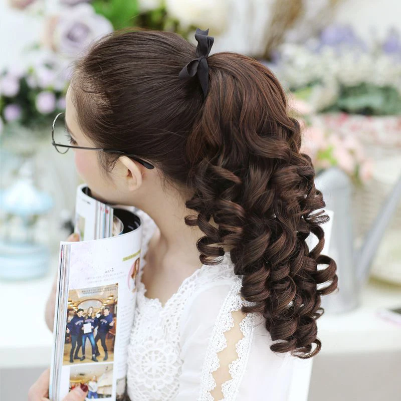 SHANGKE Synthetic Short Curly Ponytails Clip In Fake Hair Extensions Natual Clip In Hair Tails Heat Resistant Synthetic Ponytail