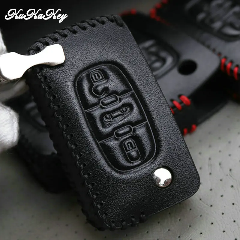 Кожаный чехол для автомобильного ключа с кнопкой 2/3 Peugeot 207 307 308 407 607 Citroen C2 C3 C4 C5
