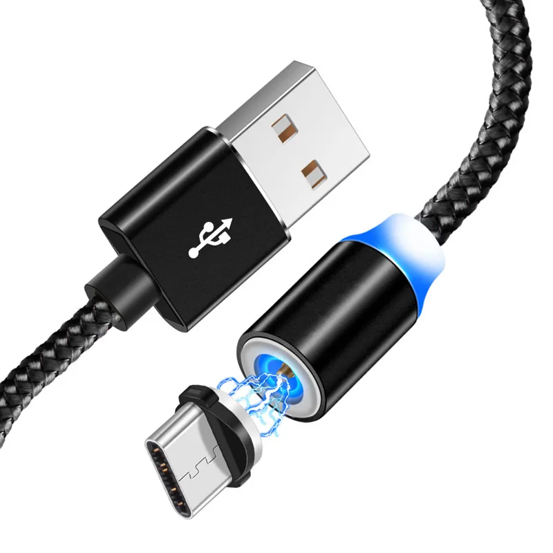 Black with Type C Магнитный USB кабель 1 м провод для быстрой зарядки для iPhone кабель для samsung S8 S9 S10 5G Plus Redmi Note 4 5 6 7 Pro телефонный провод - Цвет: Black with Type C