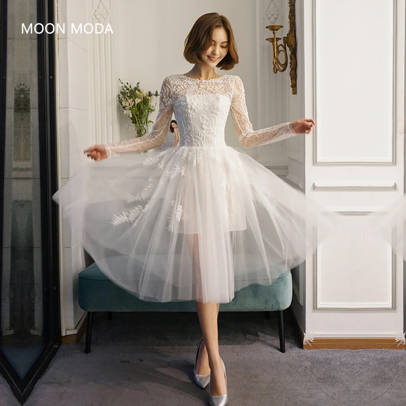 Женское Короткое свадебное платье MOON MODA кружевное пляжное трапеция до колен с