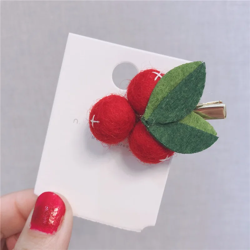 Red Китай взрыв хорошее благословение шерсть маленький оранжевый фетровый шар девушка заколки для волос фруктовые листья шпильки ручной работы Заколки детские головные уборы - Цвет: Red