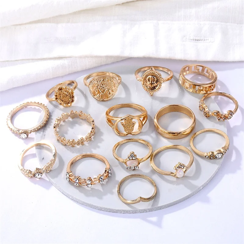 Женское кольцо в стиле бохо 15 шт./компл. с крестом сердцем пальмовыми листьями