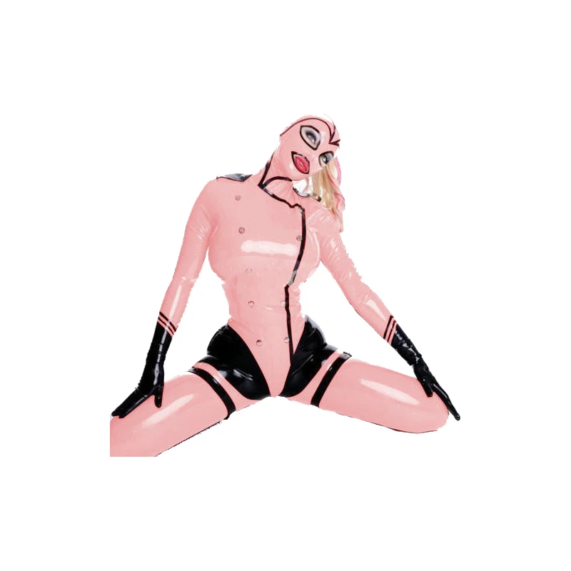 

Cool Style Latex Suits Rubber Pink Hooded Catsuit Costume Bodysuit Size XXS-XXL