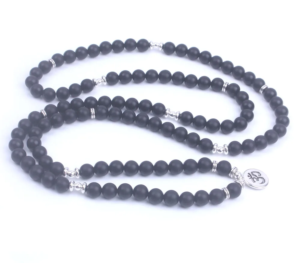 Черный матовый оникс бусины с лотосом Ом Будда шарм браслет для йоги или ожерелье