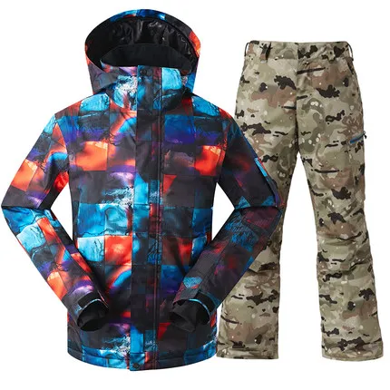 GSOU зимний мужской лыжный костюм водонепроницаемая Толстая теплая ветрозащитная