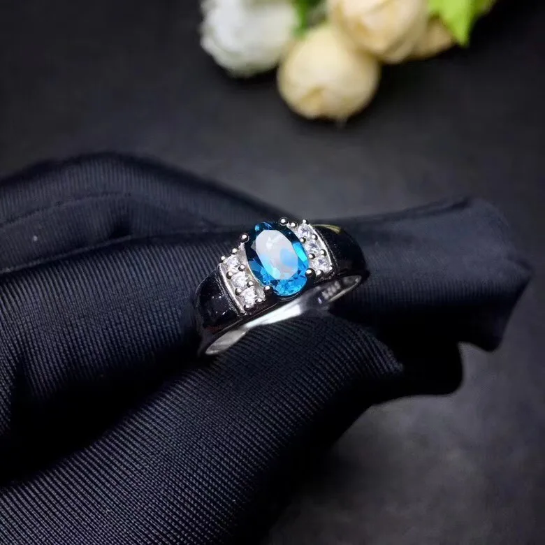 Природный Голубой топаз кольцо натуральной Голубой топаз 925 серебро Fine jewelry