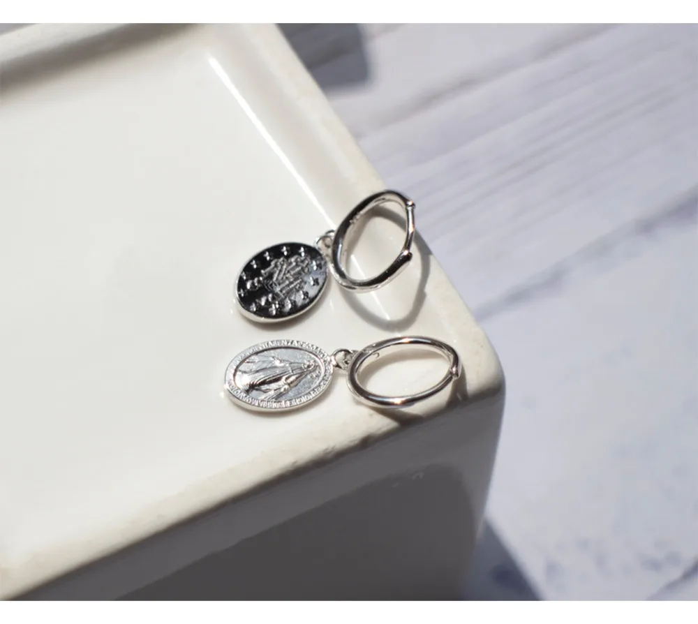 Серьги из стерлингового серебра 925 пробы, ретро, Санта-Мария, мать, монета, геометрические овальные короткие серьги-капельки, кольцо для ушей, дикий тренд, женские Серьги с драгоценными камнями