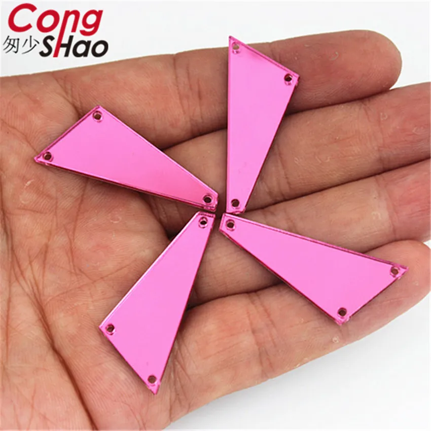 14x37mm Cong Shao, 40 шт., высокое качество, фуксия, зеркальные пришитые Стразы с отверстиями, плоская задняя сторона, акриловый пришивной камень для отделки костюма YB997 - Цвет: 14x37mm