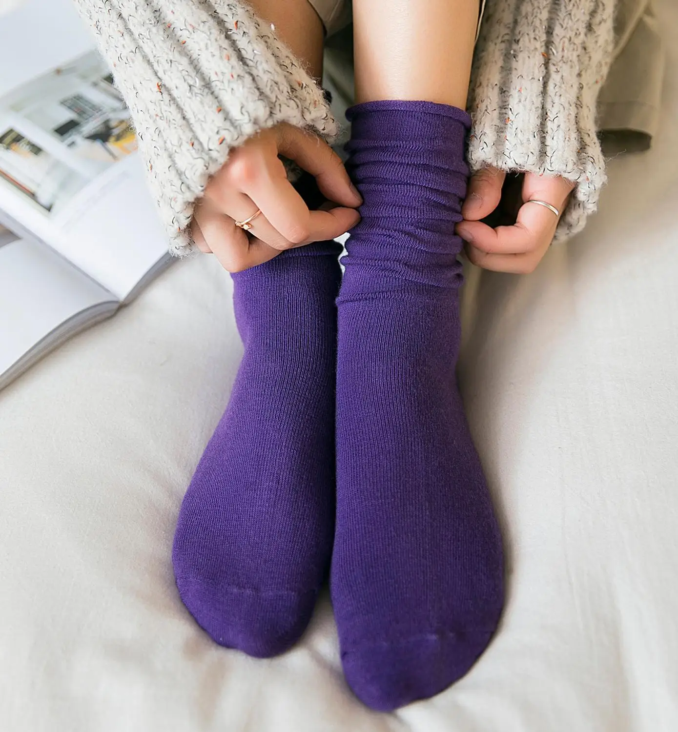 

Women Colorful Socks Long Loose Cute Color Cotton Spring Autumn Fashion White Curl Solid Casual Korean Japanese Crew Heap