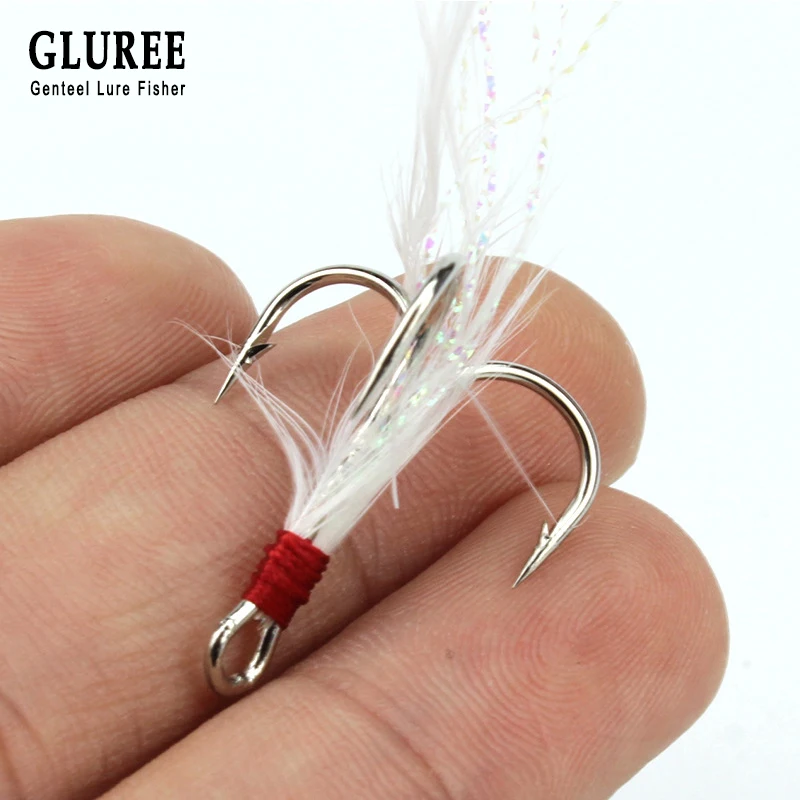 GLUREE 10 шт./лот 4 #6 # рыболовный крючок красный белый перо Крючки рыболовные крючки с
