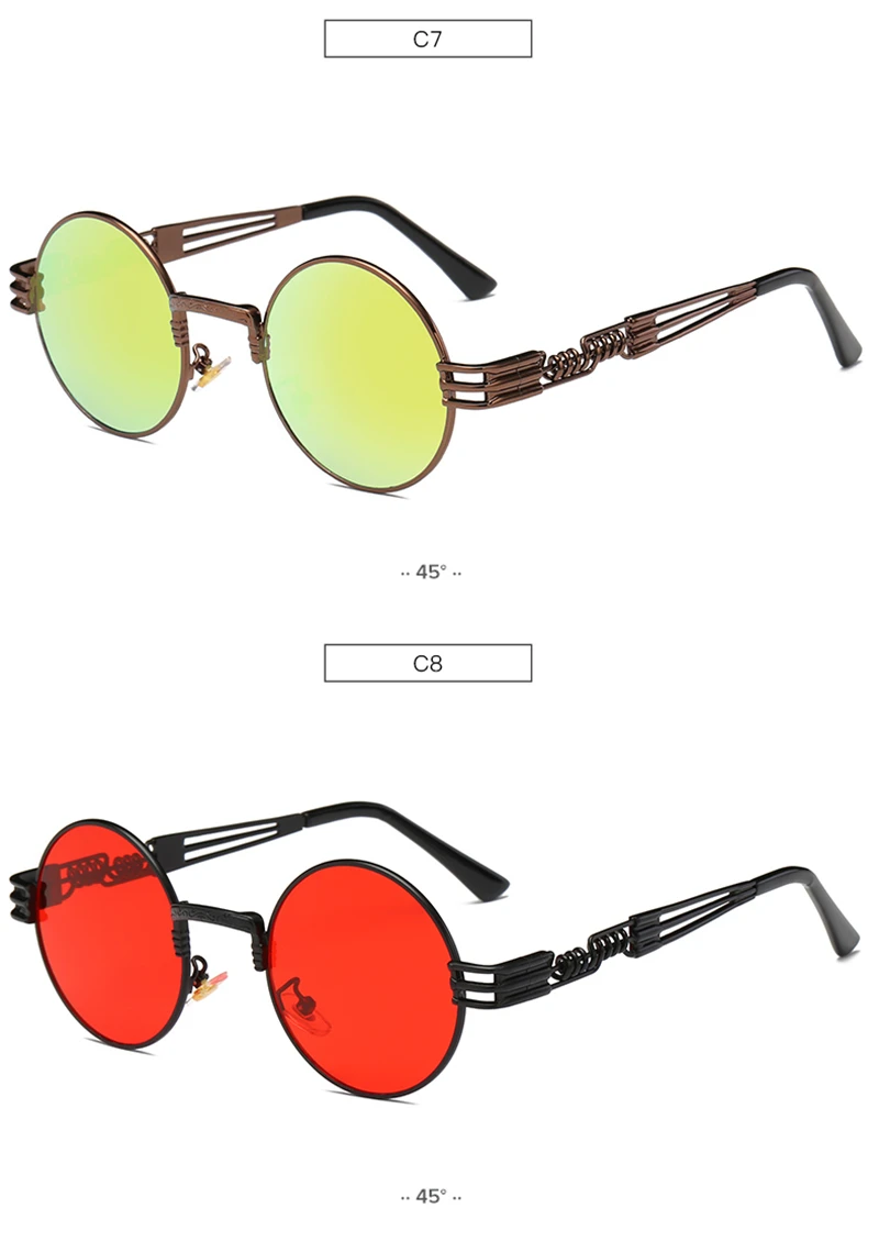 Psacss Round Punk Polarized Sunglasses Men Women Alloy Glasses Frame Vintage Brand Designer Sun Glasses For Driving Party UV400