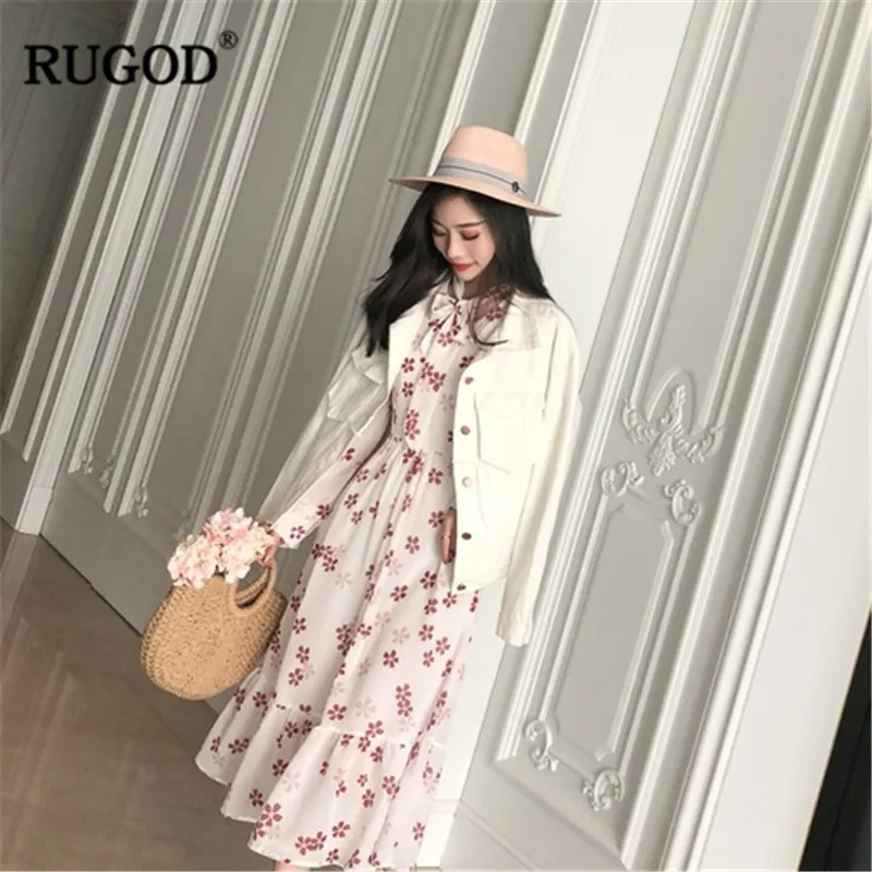 Женское винтажное офисное платье RUGOD элегантное весеннее до середины икры с