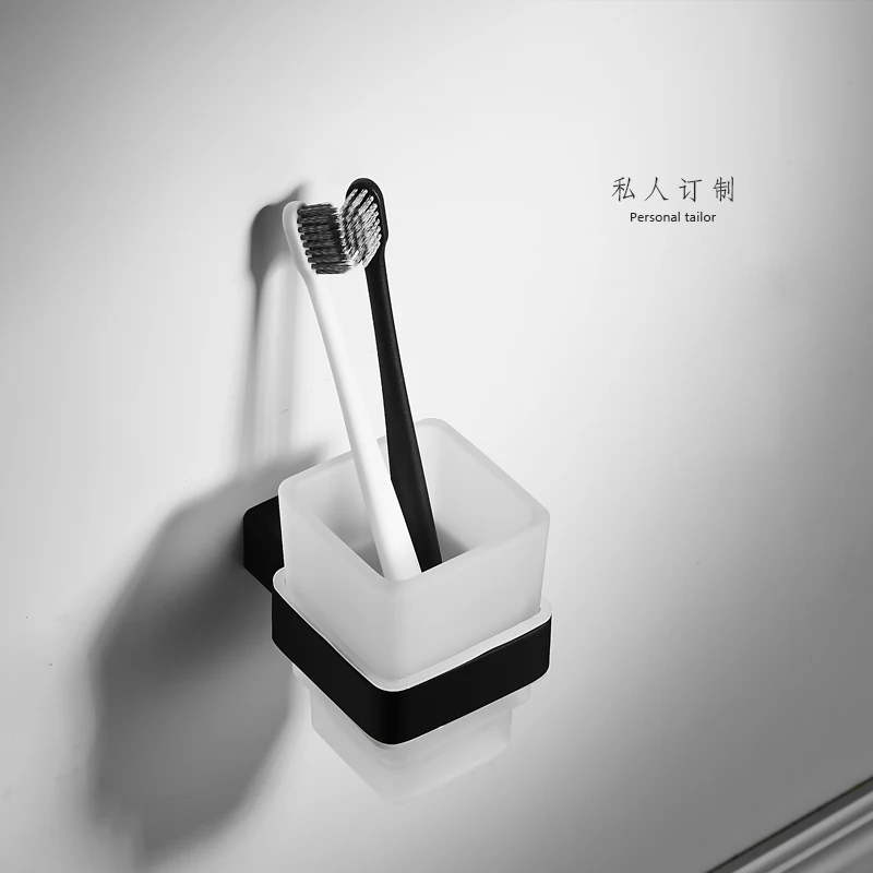 Nordic Towel rack stainless steel bathroom glass shelf paper box Black Matte toilet bathroom hardware accessories set