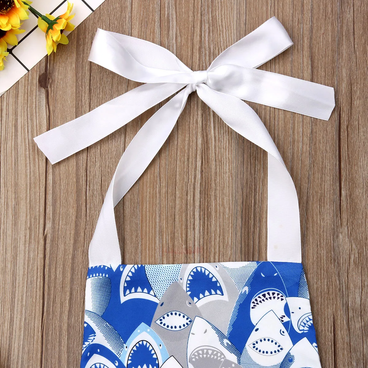 2019 Baby Girl Shark Print Bodysuits Newborn Clothes Halter Lace-up Jumpsuit Sleeveless Backless Lace Ruffles Sunsuit 0-18M | Мать и