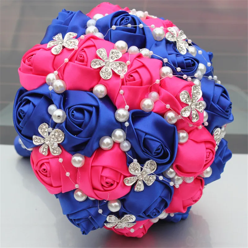 Атласный букет розы Королевского синего цвета фуксии Свадебный невесты с