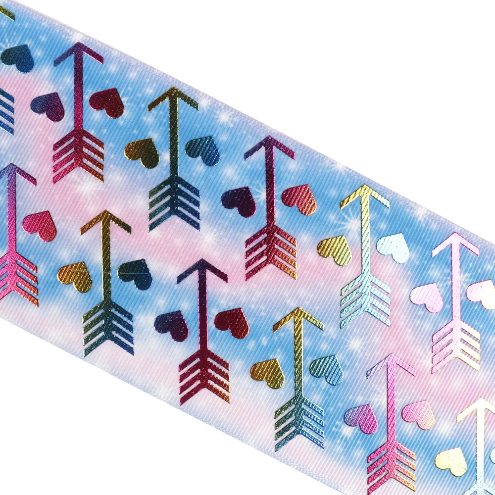 Лента бронзовая корсажная 2Y 3 дюйма 75 мм Золотая стрелка из фольги с принтом