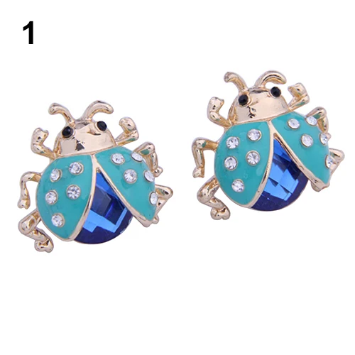 2015 Women's Cute Ladybird Shape Rhinestone Ear Studs Beetle Ladybug Gift Earrings | Украшения и аксессуары