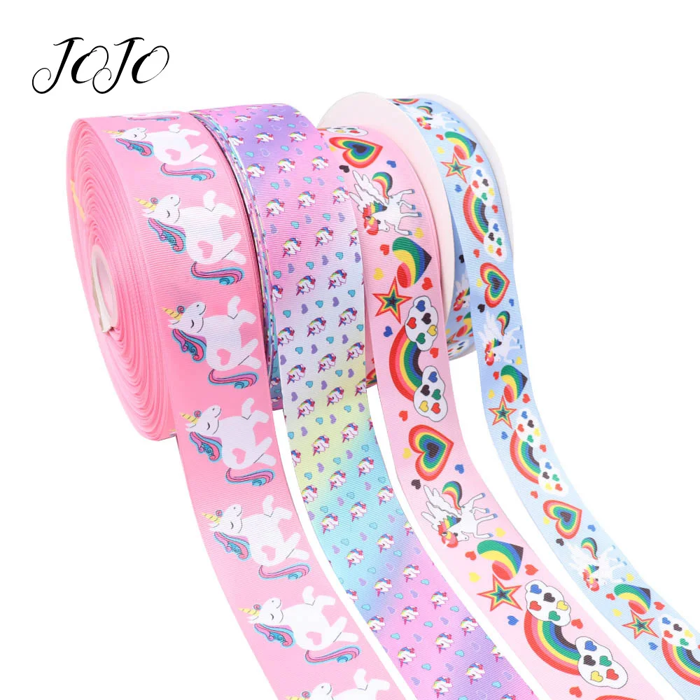 Банты JOJO 38/50 мм 5y в рубчик лента с рисунком единорога сердца радуги для одежды