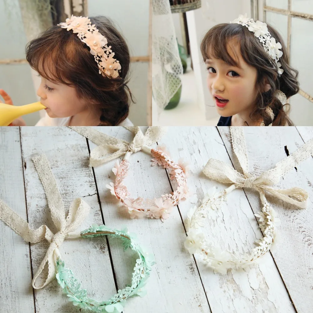 

Korean Fashion Sweet Princess Headband Long Lace Ribbon Flower Hairbands Wreath Girls Headwear Kids Hair Accessories