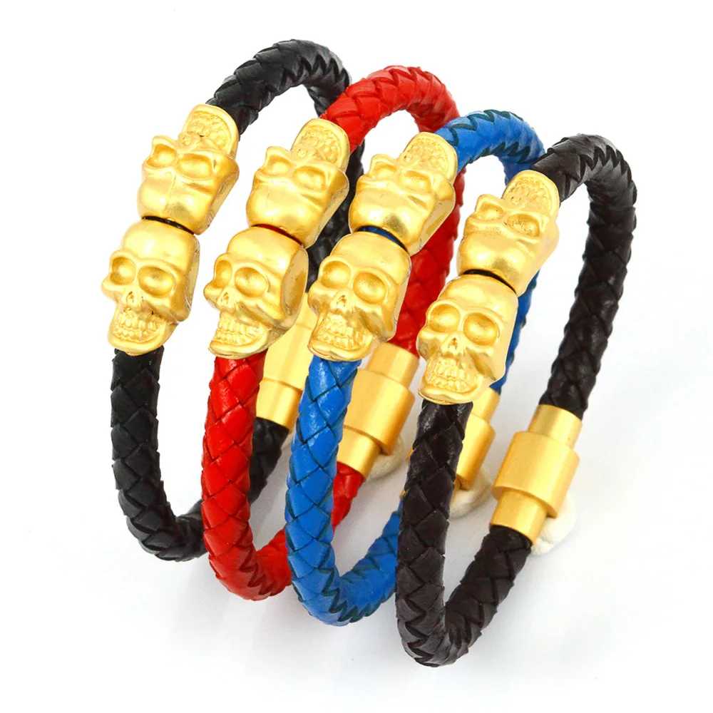 Мужской браслет из натуральной кожи золотистого цвета в стиле панк рок|bangles gold|gold