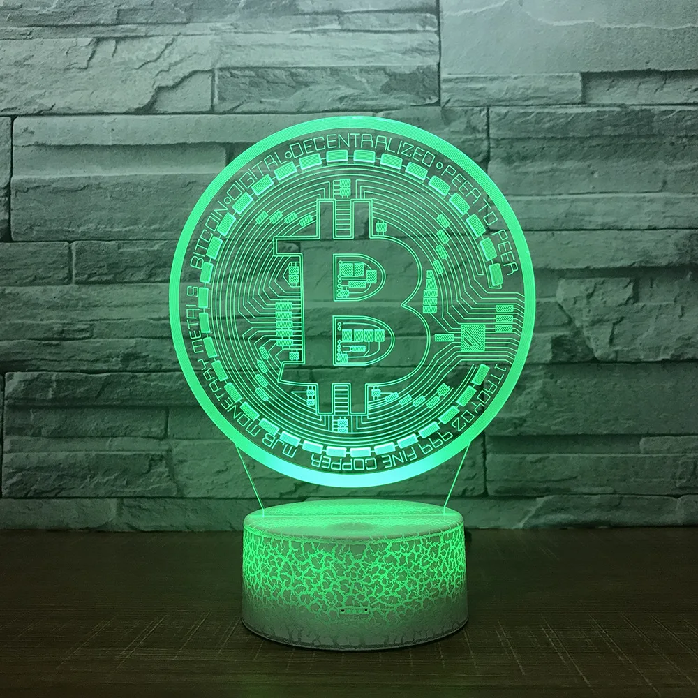 3d ночник с биткоином акриловый креативный подарок лампа 7 цветов сенсорный экран