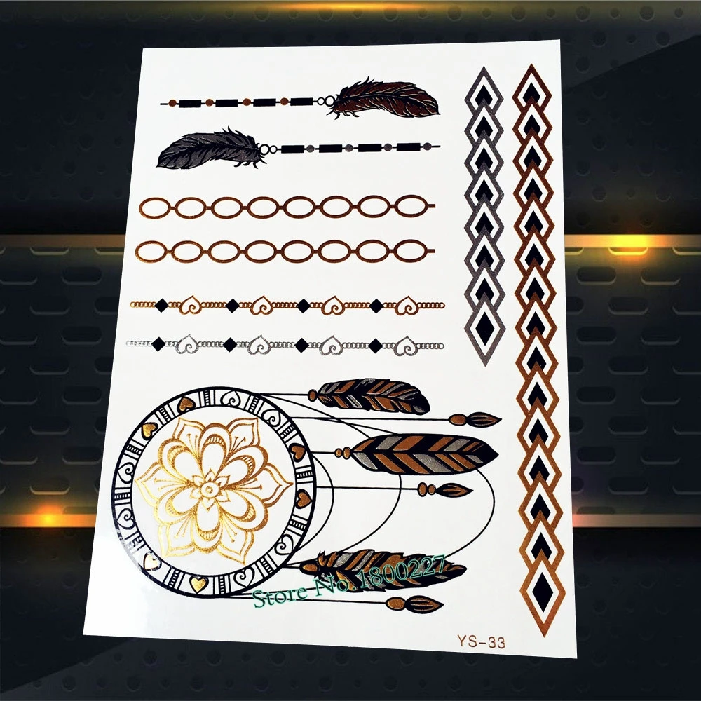 1 шт. горячая вспышка золотая металлическая Татуировка Индийский браслет Роза