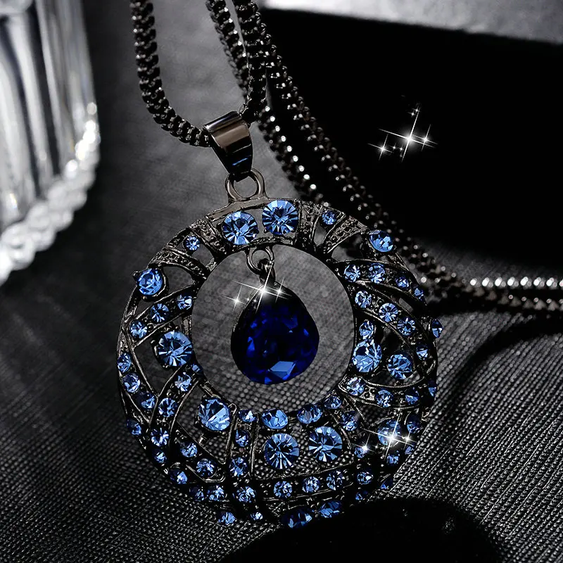 Винтажное длинное ожерелье с кристаллами и круглыми каплями воды универсальные