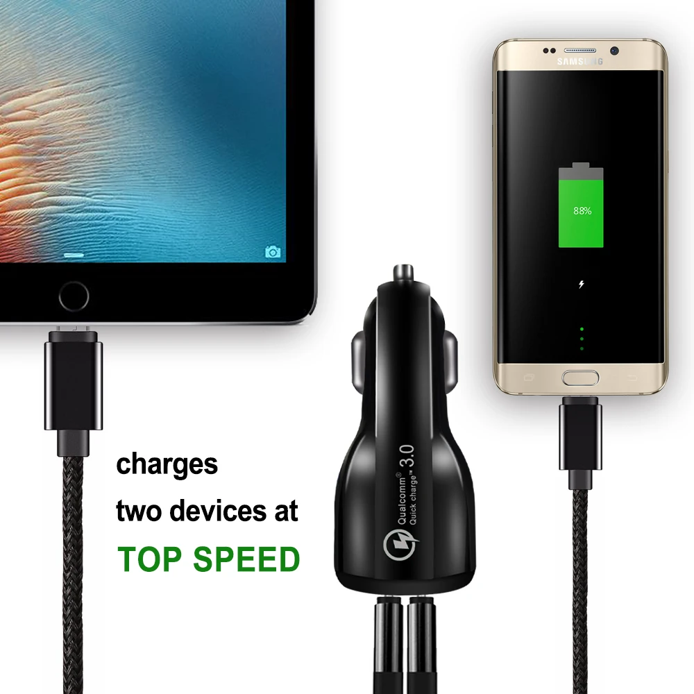 A.S Quick Charge 3.0 USB Charger Fast Car Kit for iPhone X 6 6s 7 8 Plus Samsung Galaxy S8 S7 Edge Mobile Phone Chargers | Мобильные