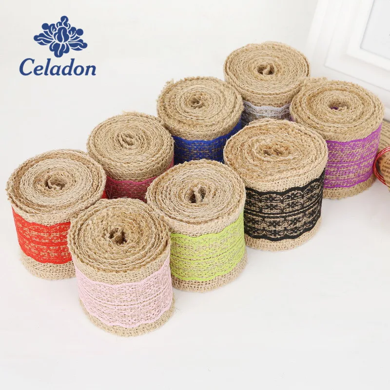 2Meter 6cm Natural Jute Burlap Roll Hessian Lace Ribbon For Vintage Rustic Wedding Decoration Christmas Party Supplies | Дом и сад