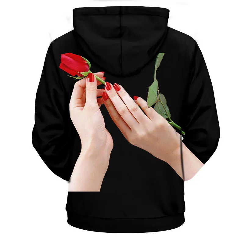 

YOUTHUP Male 3d Hoodies Hand 3d Print Rose Hooded Hoodies Women Cool 3d Sweatshirts Men Tops Funny Pullover Tracksuits Plus Size