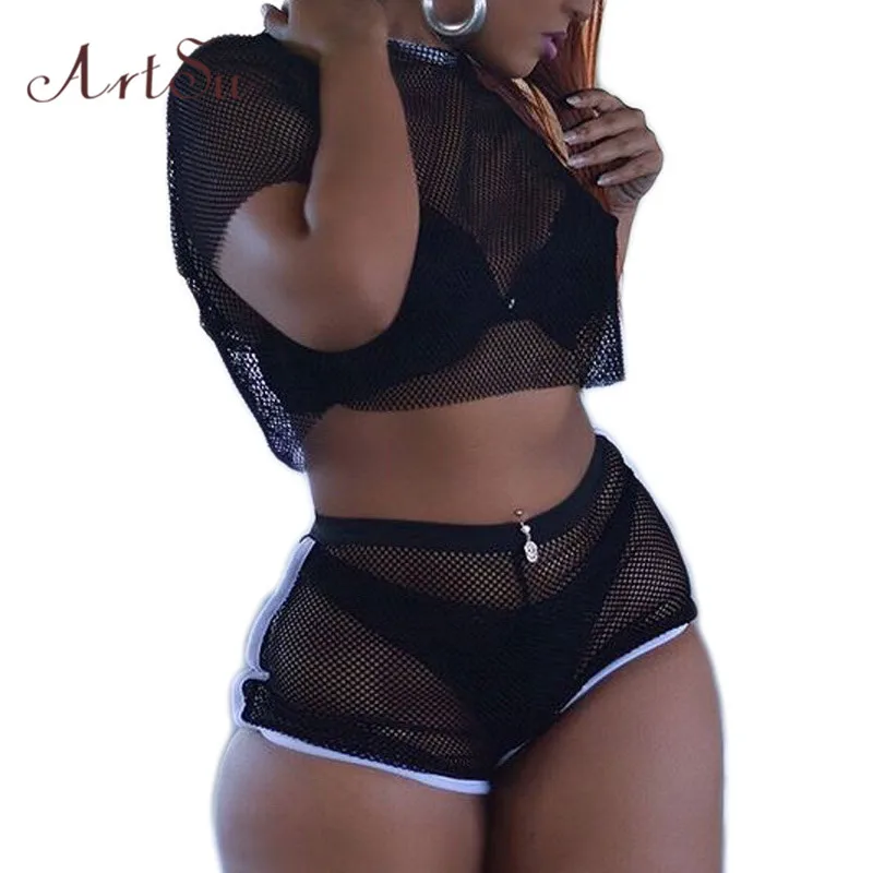 Женский сетчатый костюм Artsu летний комплект из двух предметов короткий топ и