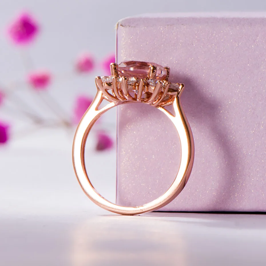 Женское кольцо kuolit Morganite обручальное из стерлингового серебра 925 пробы с круглой