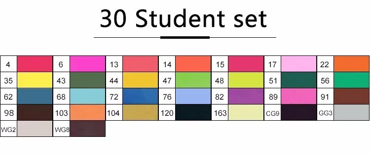 30color Student set TOUCHFIVE маркер 30/40/60/80/168 Цвета маркер для рисования на спиртовой основе чайник Набор ручек для рисования манга двойной головой арт ручки, маркеры для рисования - Цвет: 30color Student set