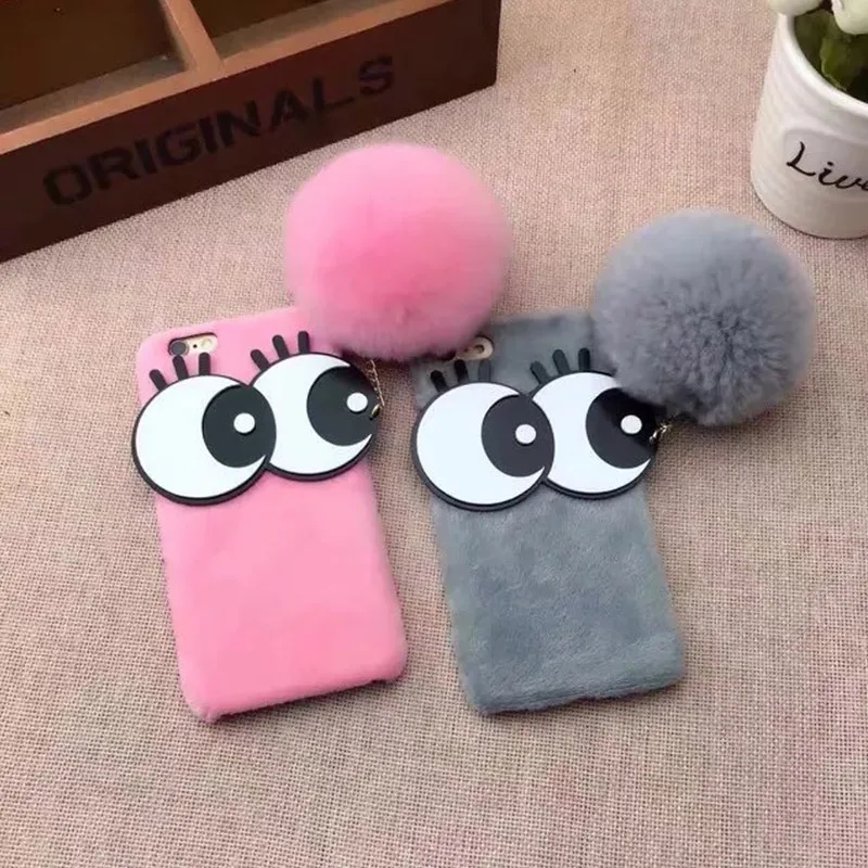 Для iPhone 6 Case Luxury Симпатичный Мультфильм Вязать Глаз Бал Теплый Плюшевый Мех