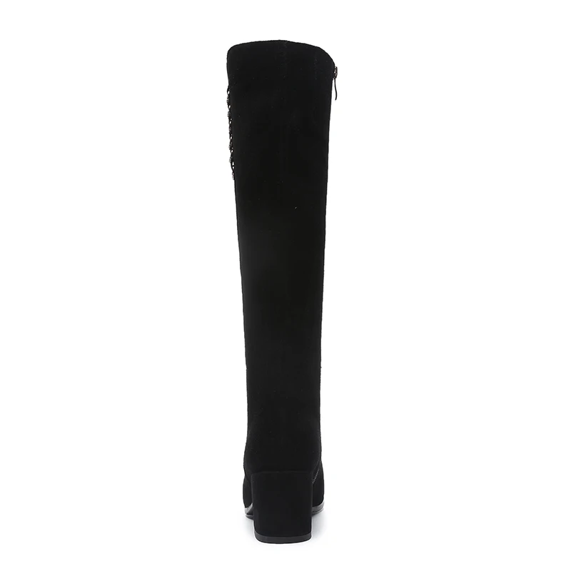 ISNOM/женские сапоги на высоком каблуке; обувь на молнии с круглым носком и кристаллами; теплые женские сапоги из коровьей замши; сапоги до колена; женская зимняя обувь; Новинка года
