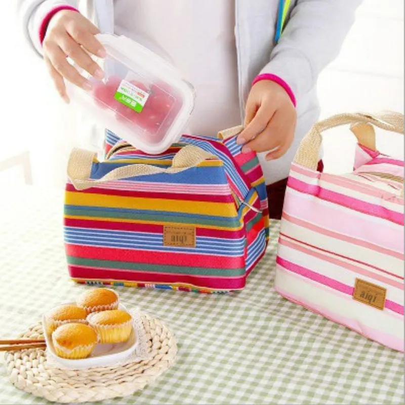 2019 Striped Insulated Lunch Bag Stripe Tote Bags Keep warm Food box bag for Kids Women Girls bolsa termica c154 | Багаж и сумки
