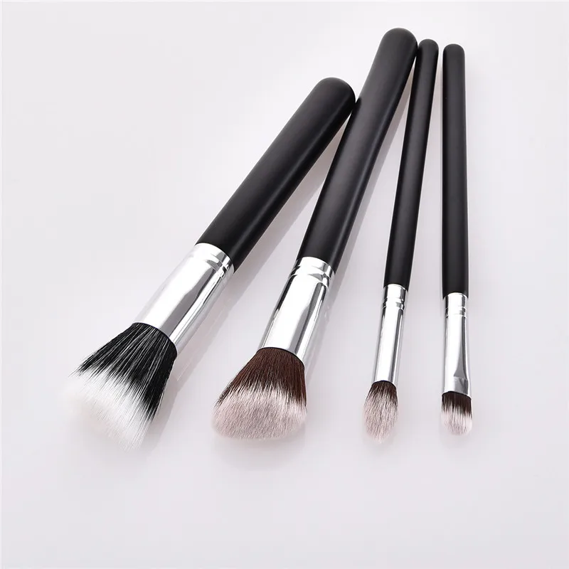 4 шт./компл. набор кистей для макияжа черный серебристый деревянная ручка высокое