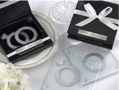 

wedding favor,souvenirs for wedding-With This Ring Unique Stackable Glass Coasters 100PCS/LOT