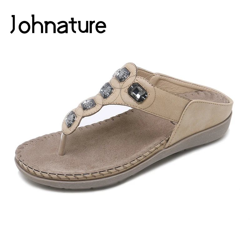 Johnature/однотонные летние шлепанцы Сандалии на плоской подошве со стразами