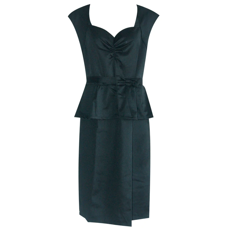 Новинка 2016 элегантные летние офисные платья черное платье с оборками и баской