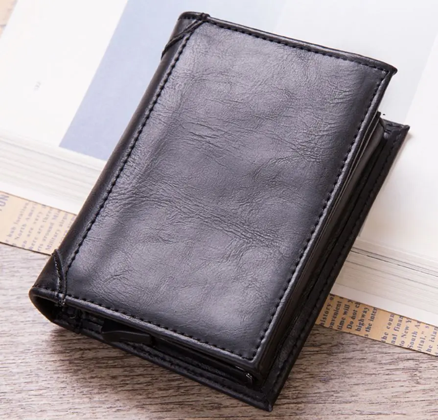 black card holders Автоматический скользящий держатель для кредитных карт из алюминия для женщин и мужчин, блокирующий рчид кошелек, чехол для денег, защита для карт из искусственной кожи - Цвет: black card holders