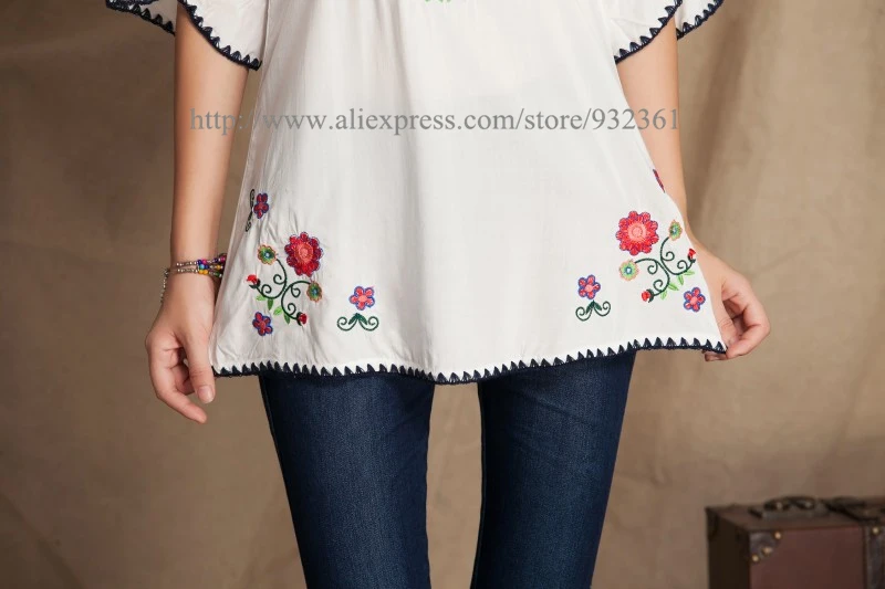 Vintage Mexican Floral Embroidery Women Blouses BOHO Blouse Shirt Summer tops 4 Color shirts blusa Blusas femininas | Женская одежда