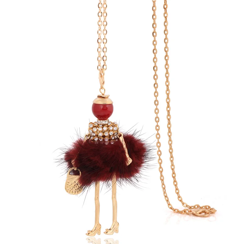 Женское модное Кукольное красное ожерелье с мехом эффектное большое колье