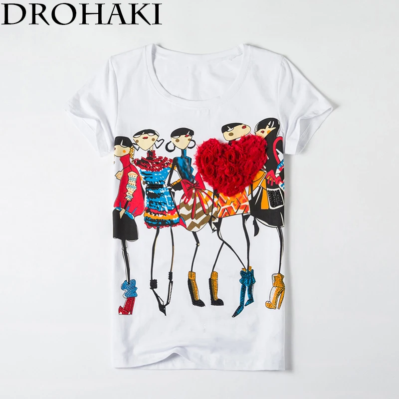 DROHAKI Graphic Tees женская одежда 2017 Повседневная футболка с принтом Футболка коротким