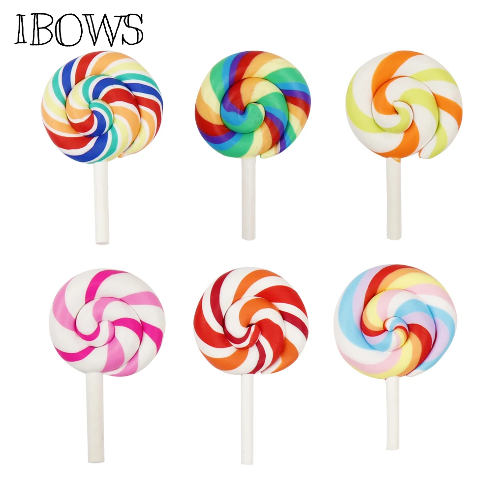 

5pcs/bag Candy Flat Back Resin Cabochons Handmade Soft Clay Lollipop Resin For Kids DIY Accessories Phone Decoration Crafts