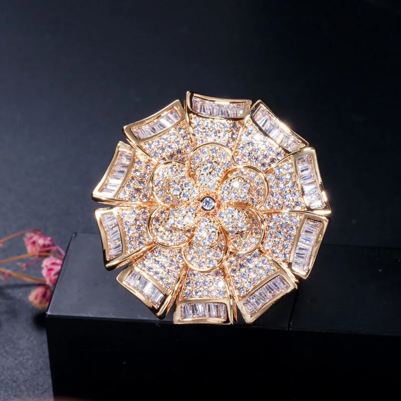 gold color CWWZircons Роскошные африканские кубические циркониевые камни золотого цвета большие Геометрические Цветочные Кольца для женщин массивные Свадебные украшения R134 - Цвет основного камня: gold color