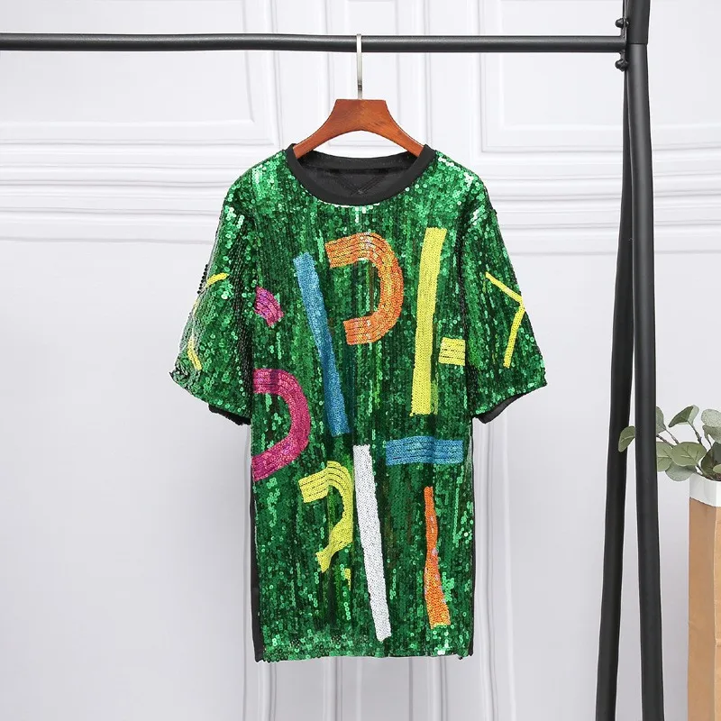 Женская футболка в стиле хип хоп пуловер с коротким рукавом и блестками