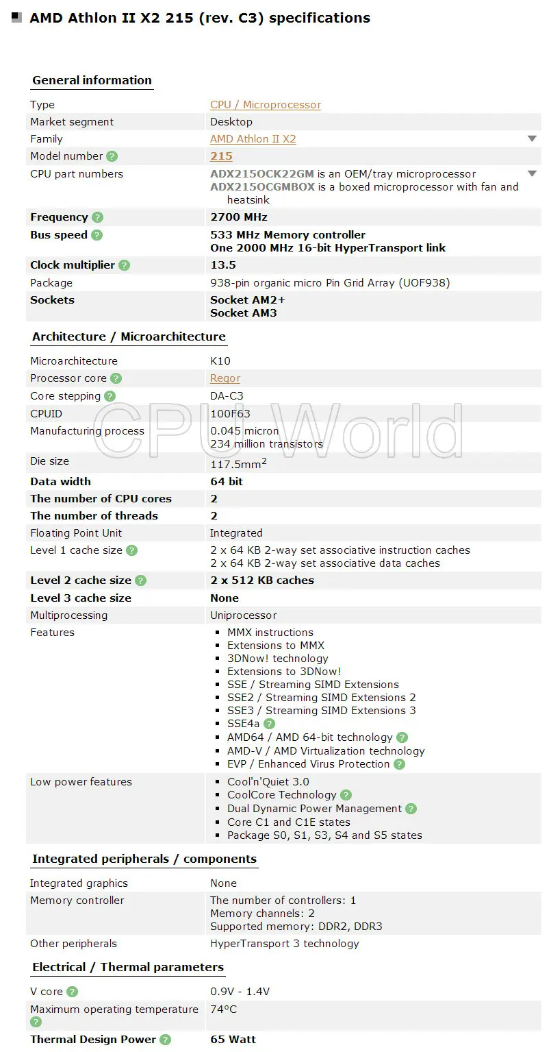 Процессор AMD Athlon II X2 215 2,4 GHz двухъядерный процессор Socket AM3 AM2