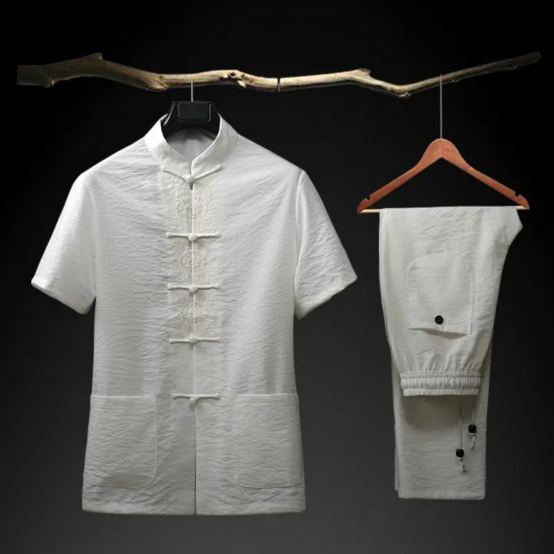 Мужской чонсам китайские костюмы для мужчин одежда кунг-фу Мужская льняная