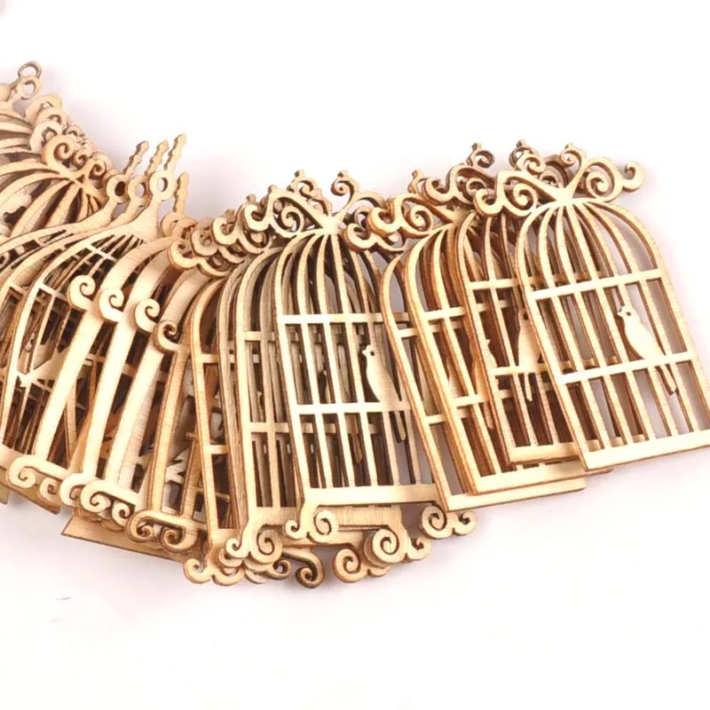 24pcs 35x52mm Birdcage Wooden Ornament Natural Wood Decoration DIY Carfts For Embellishments Home Decor Handmade Arts m1743 | Дом и сад